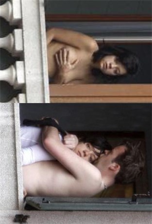 Lily Allen - topless on  a balcony